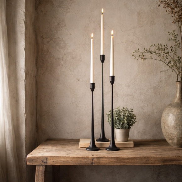 Other - Set of 3 Black Iron Candle Holder metal organic modern industrial home decor